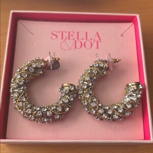 Stella & Dot | Chain Rhinestone Crystal Jewel Chunky Hoop Earrings
